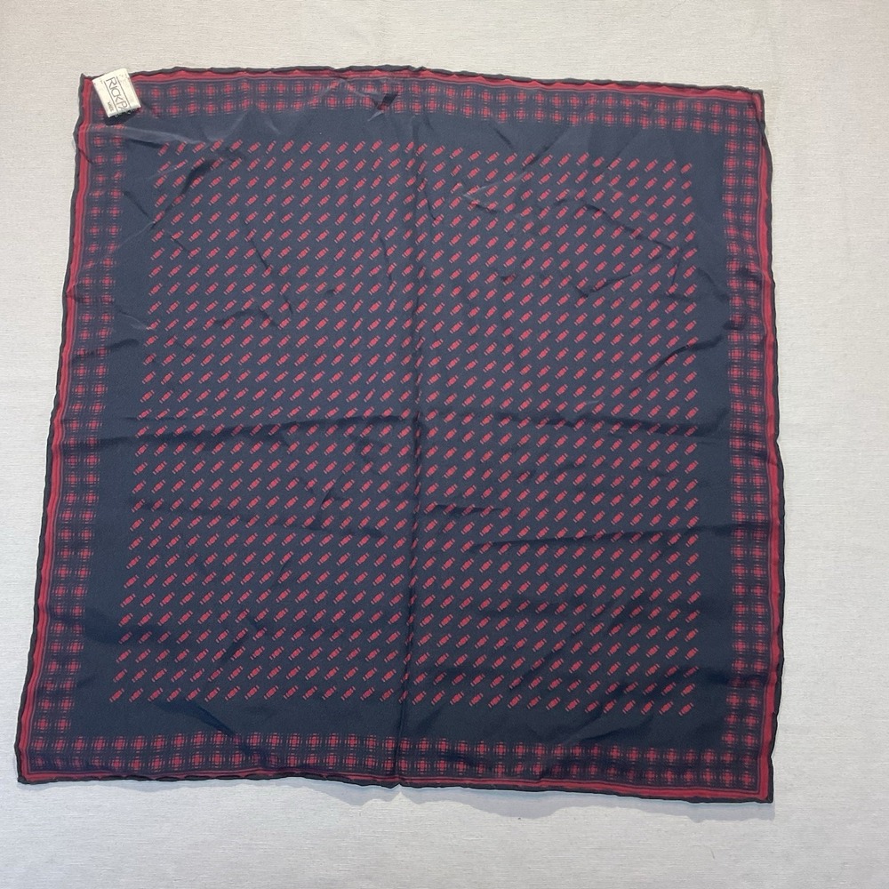 Rick Pallack 100% Silk From Italy Pocket Square Italian Navy Blue Red Design